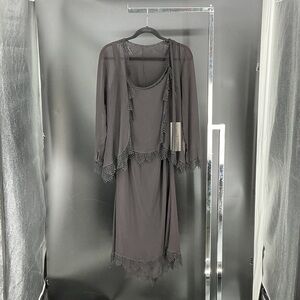 Elegant Gray Lace Trim Prom Dress